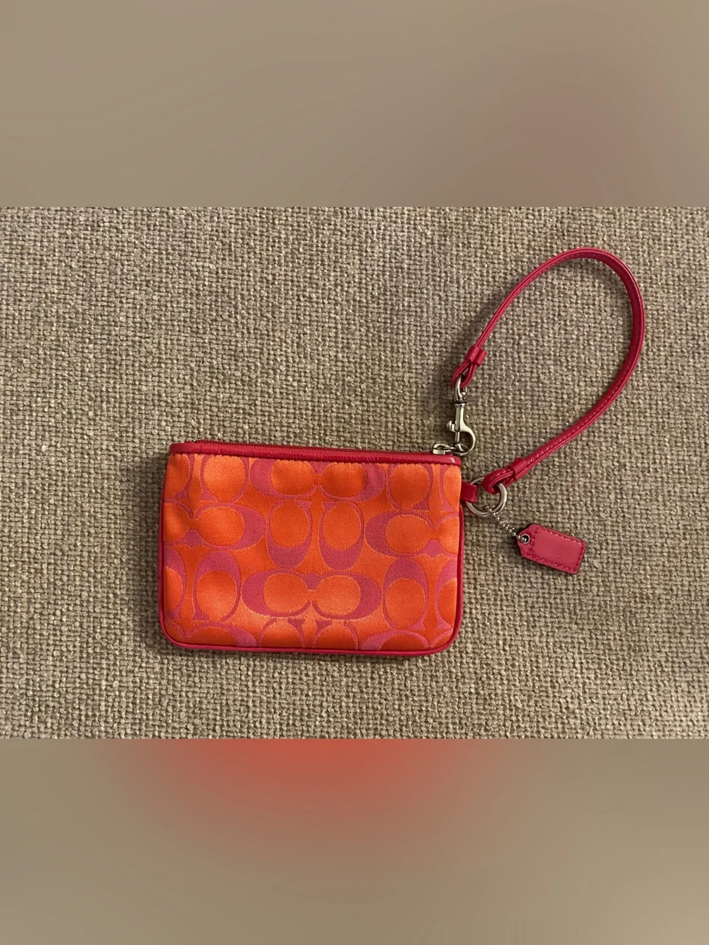 COACH Orange & Pink Signature Zip POPPY Wristlet